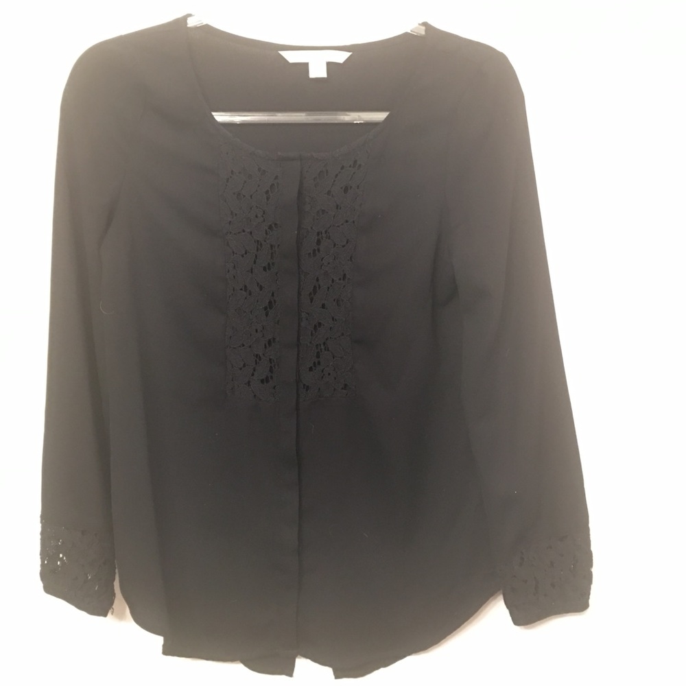 LC Lauren Conrad Lace Trim Button-up Blouse